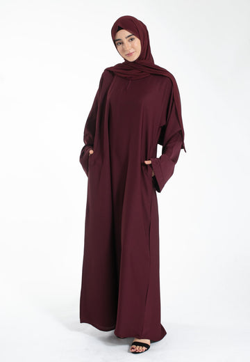 Classic Everyday Abaya + Hijab - Burgundy