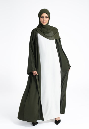 Live Green - Plain Textured Open Abaya