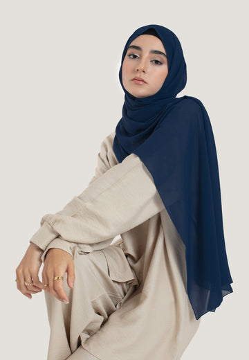 Navy Crepe Chiffon Hijab