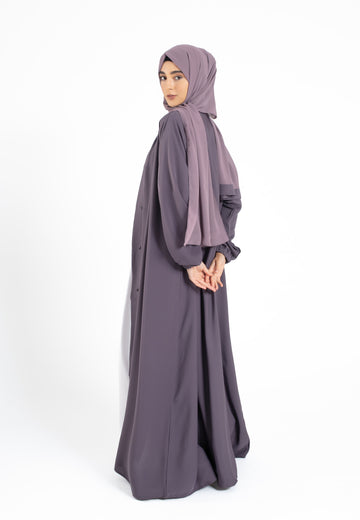 Plain Open Abaya with Cuff Sleeves - Deep Lilac