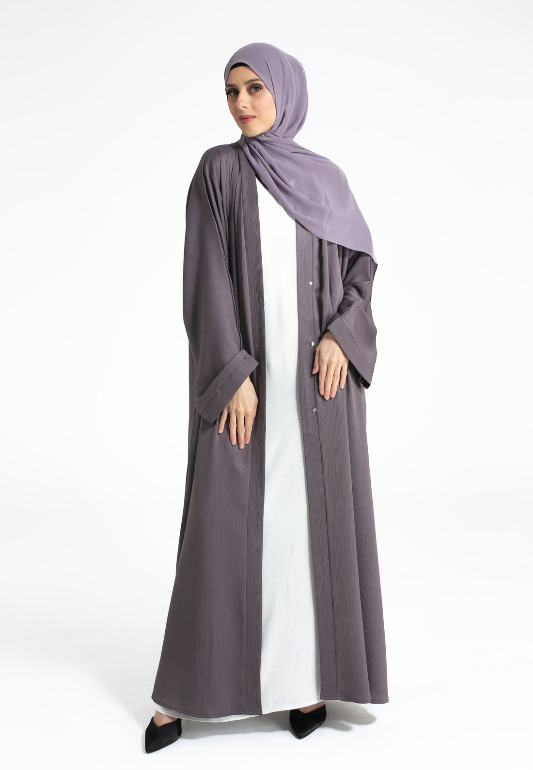 Plain Textured Open Abaya - Bedrock Purple