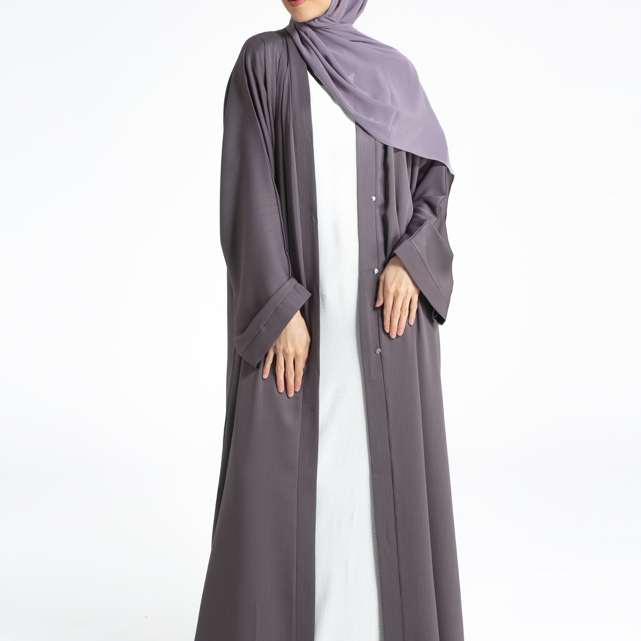 Plain Textured Open Abaya - Bedrock Purple