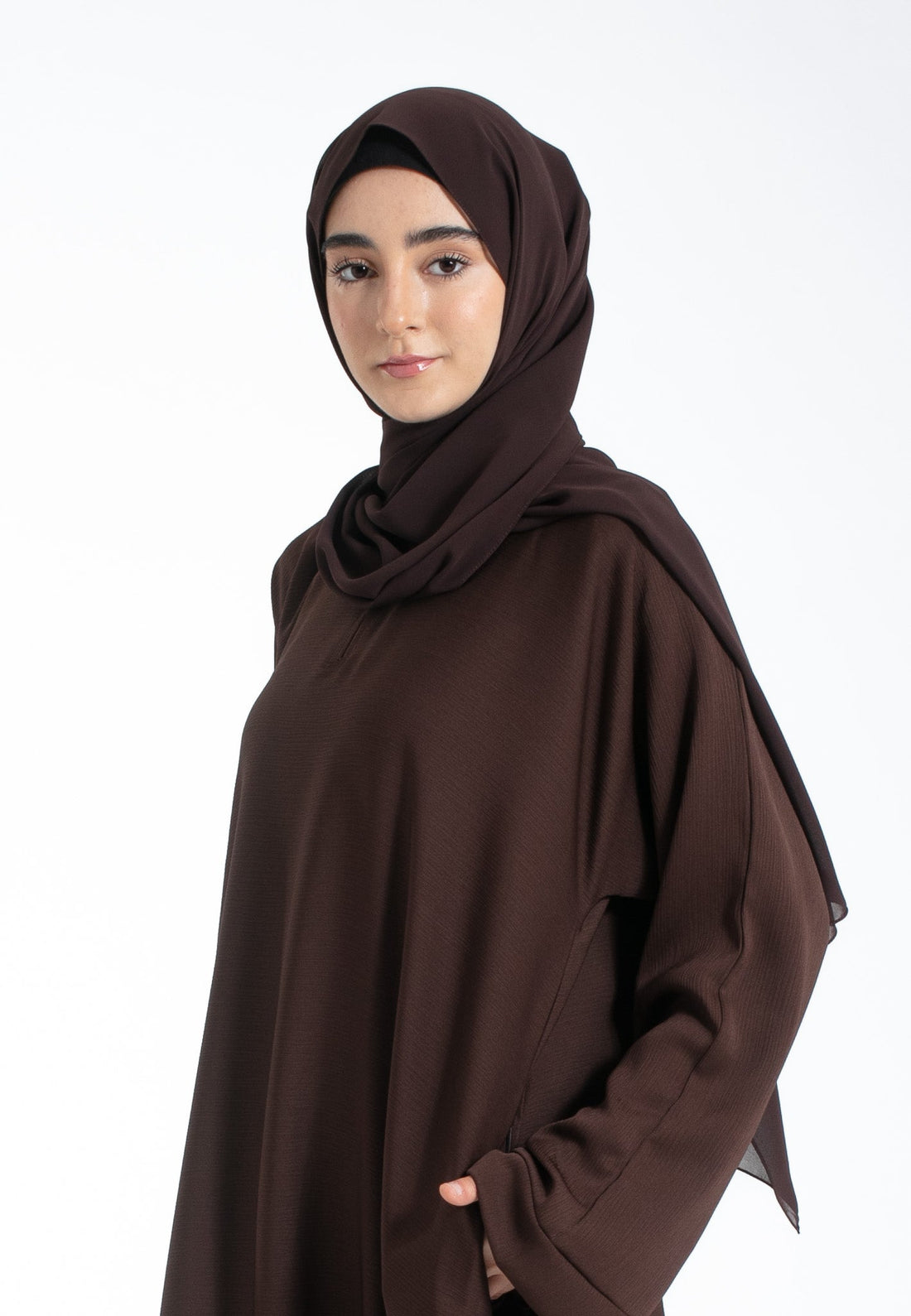 Brown Textured Abaya with Zip Pockets