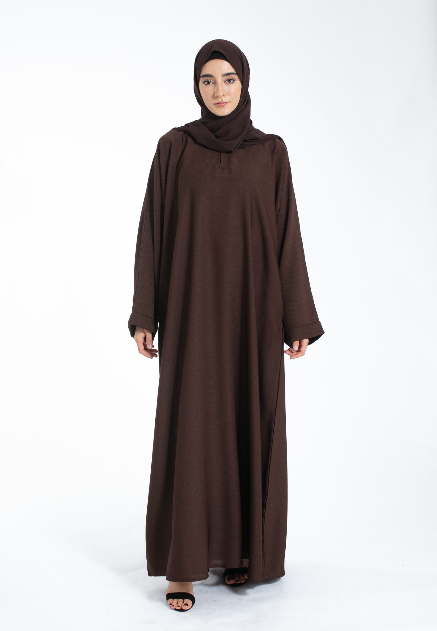 Brown Textured Abaya with Zip Pockets