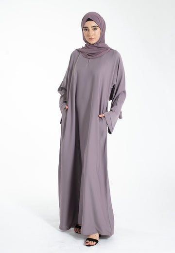 French Lilac Textured Abaya with Zip Pockets