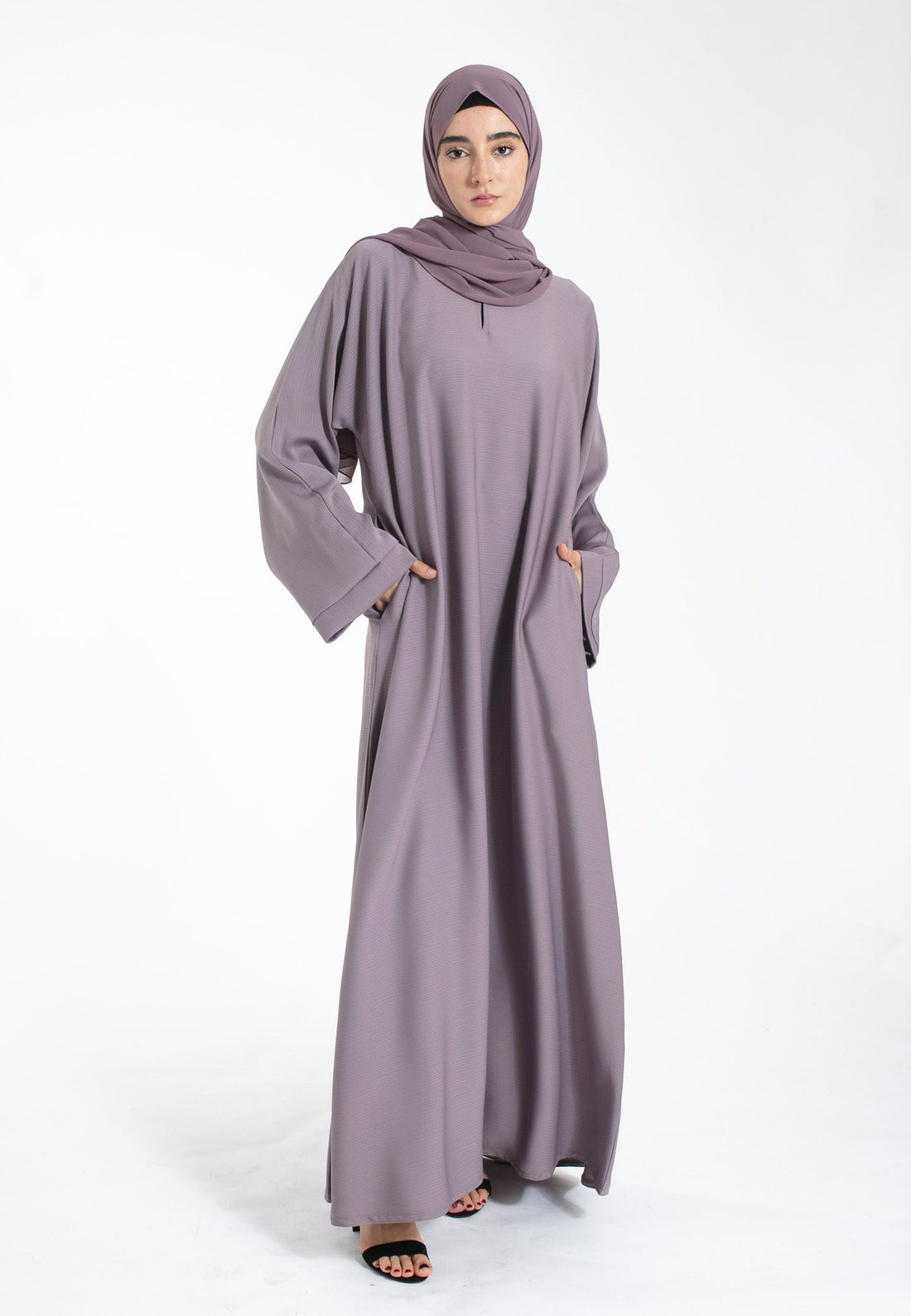 French Lilac Textured Abaya with Zip Pockets