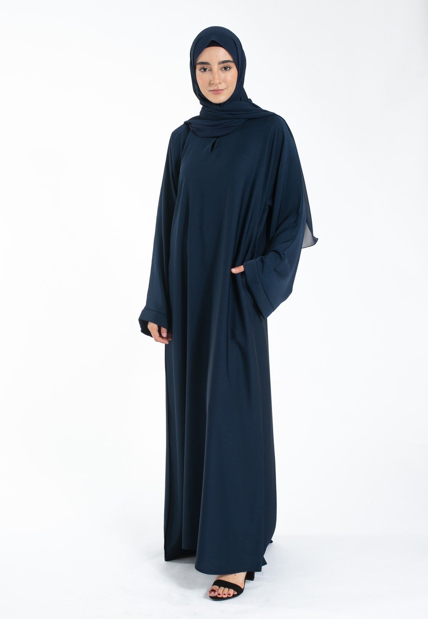 Navy Textured Abaya with Zip Pockets