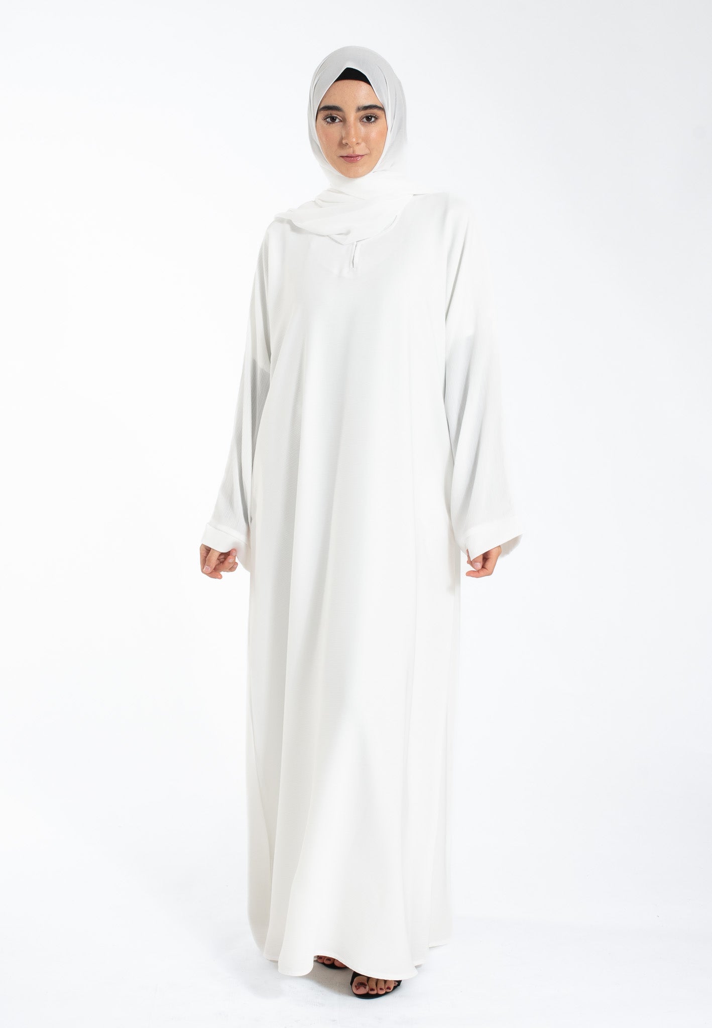 Off-White Textured Abaya with Zip Pockets