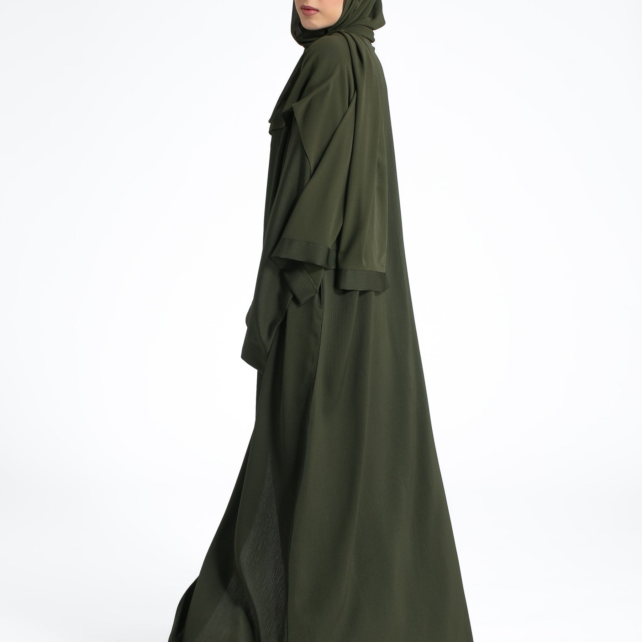 Plain Textured Open Abaya - Black