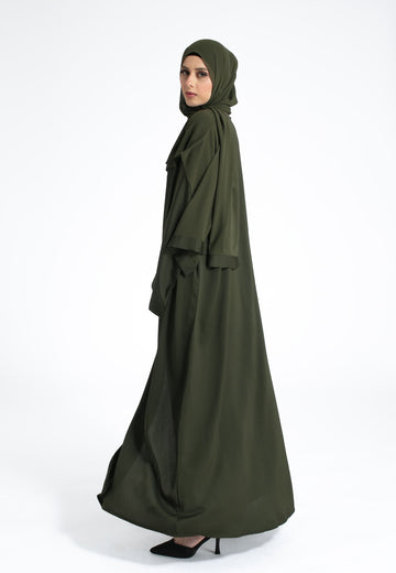 Plain Textured Open Abaya - Black