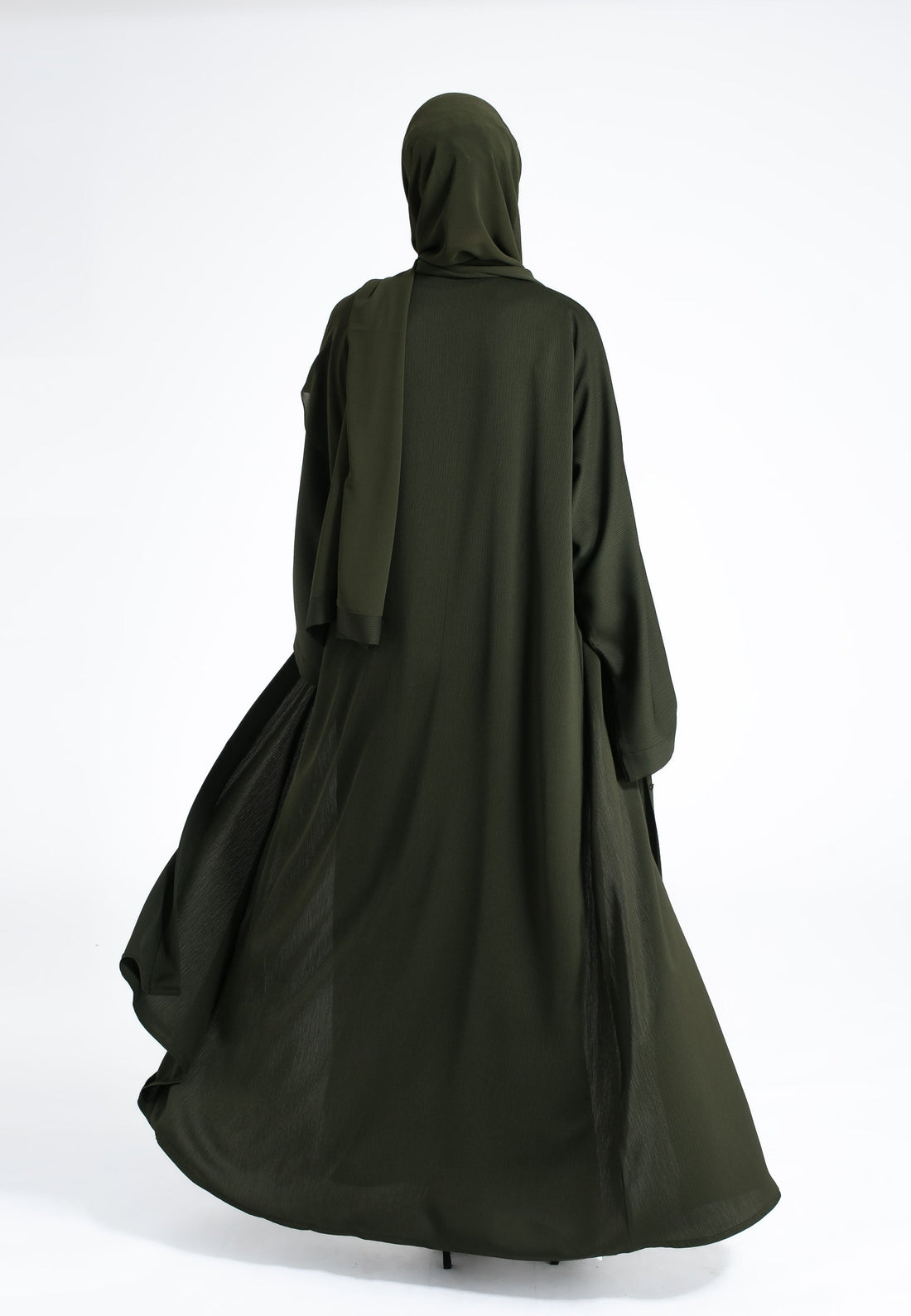 Plain Textured Open Abaya - Black