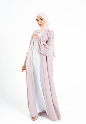 Plain Open Abaya with Cuff Sleeves - Baby Pink