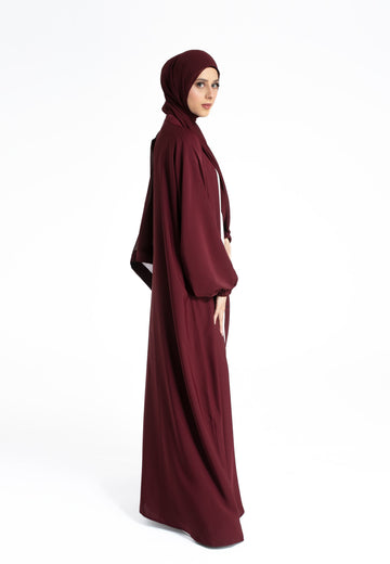 Plain Open Abaya with Cuff Sleeves - Burgundy