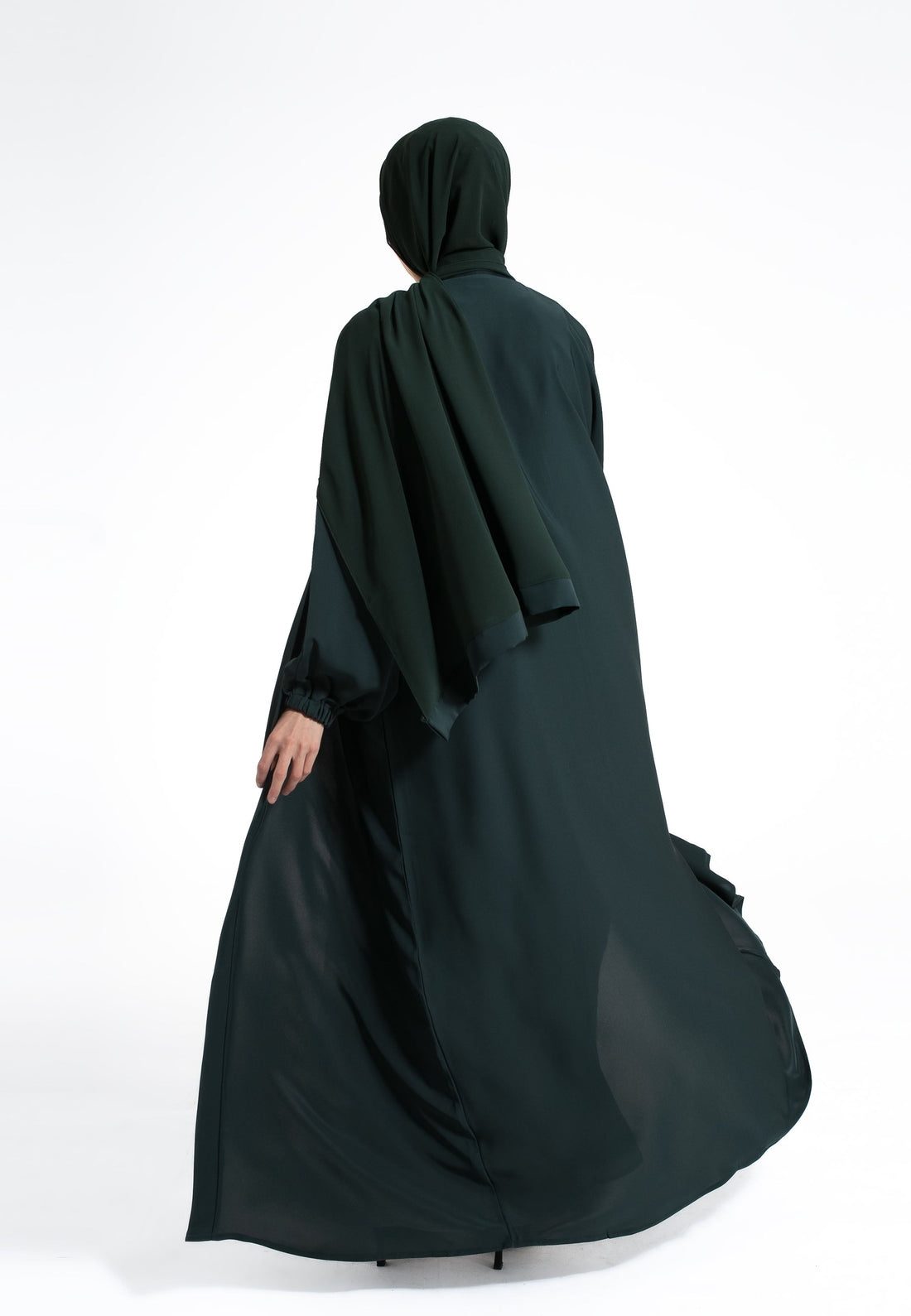 Plain Open Abaya with Cuff Sleeves - Forest Green