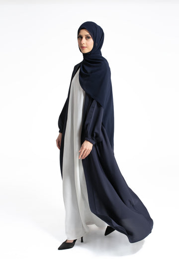 Plain Open Abaya with Cuff Sleeves - Navy