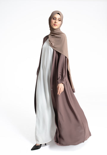 Plain Open Abaya with Cuff Sleeves - Taupe