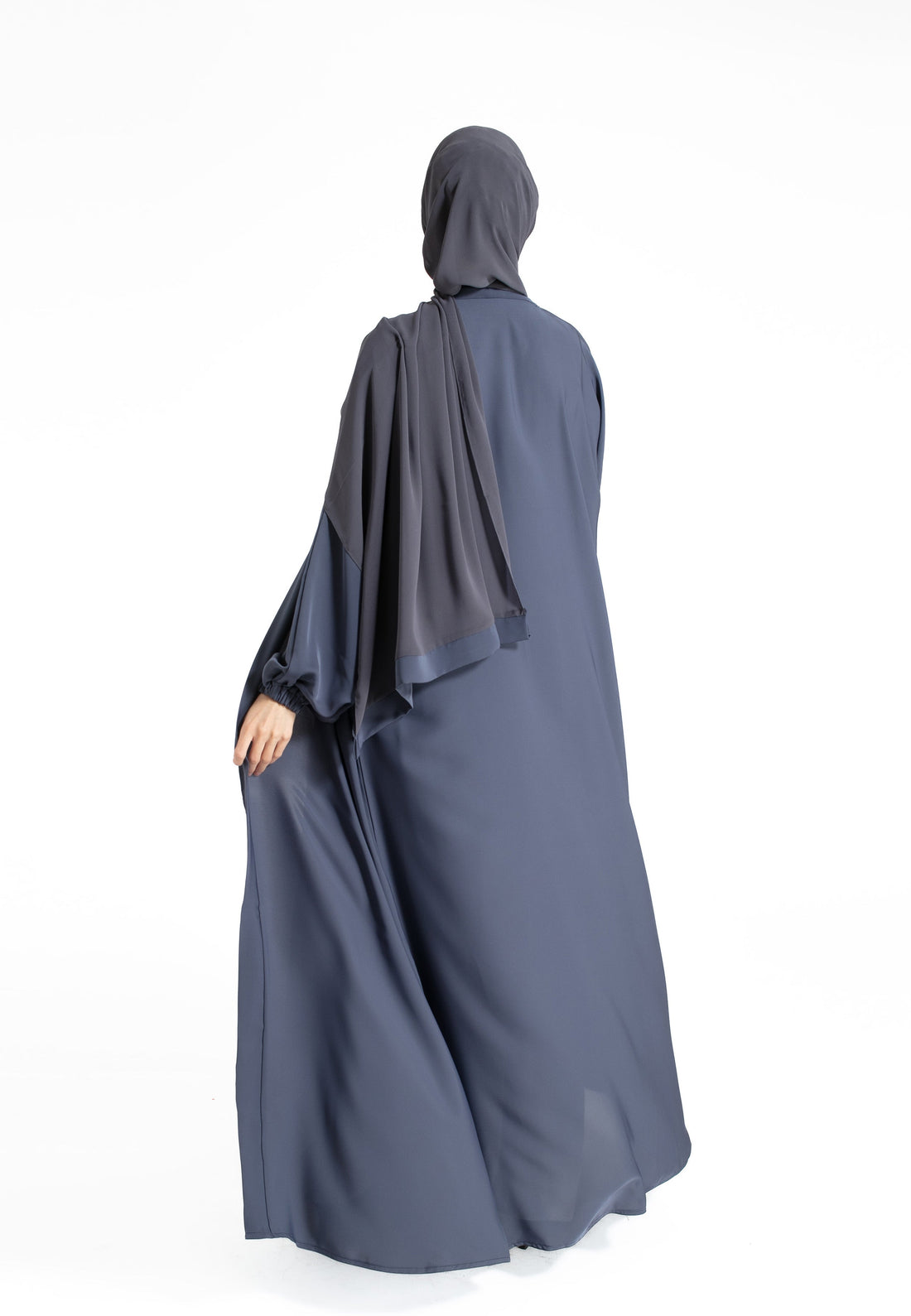 Plain Open Abaya with Cuff Sleeves - Slate Grey