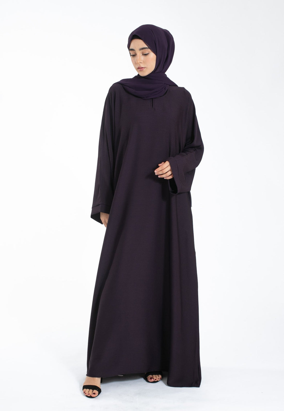 Deep Purple Textured Abaya with Zip Pockets